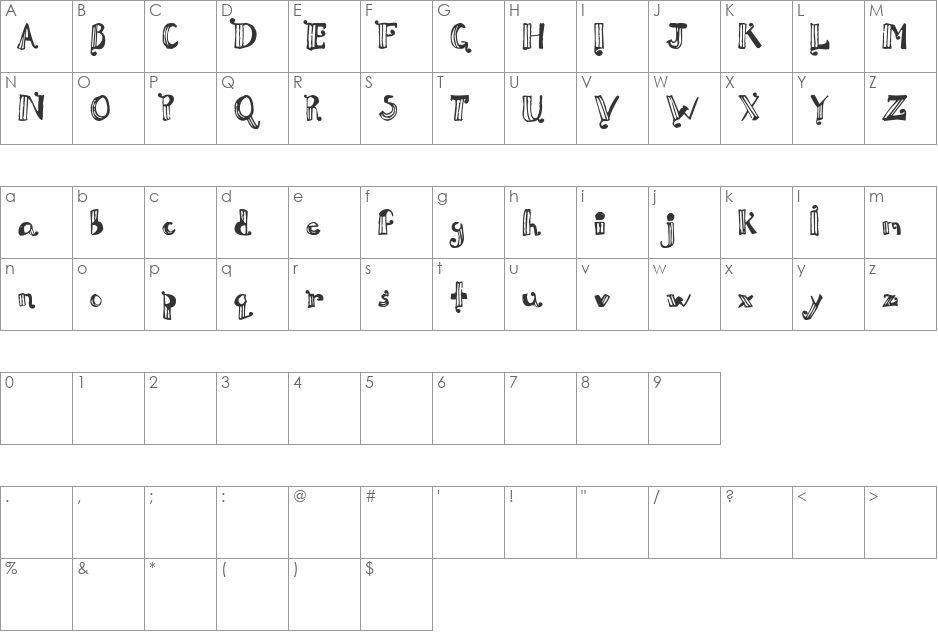 Doux Pap font character map preview