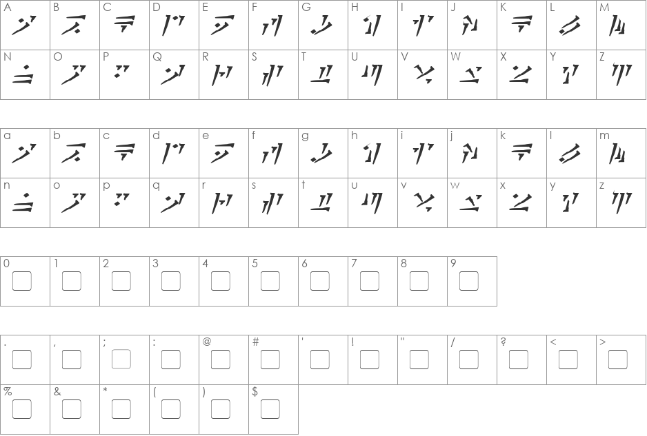 Dovahkiin font character map preview