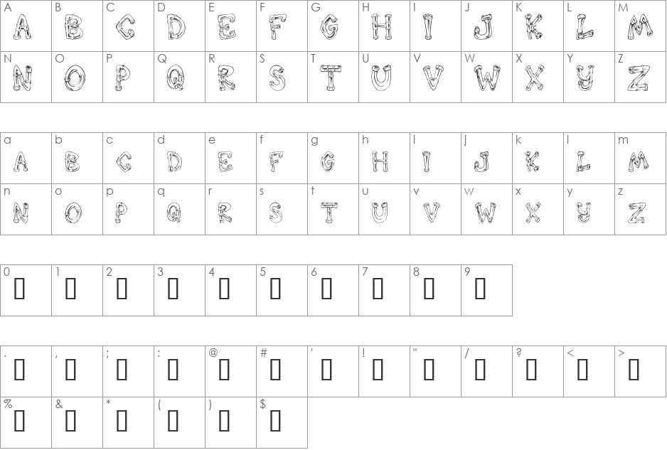 Down the Drain font character map preview