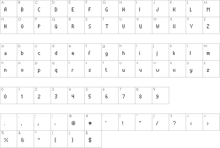 Alterebro Pixel Font font character map preview