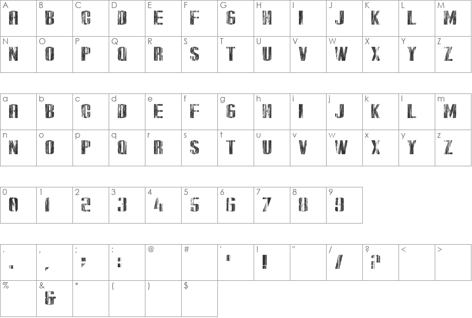 Downer font character map preview