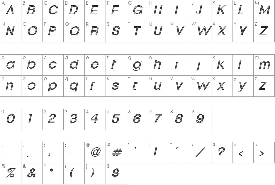 Downtown font character map preview