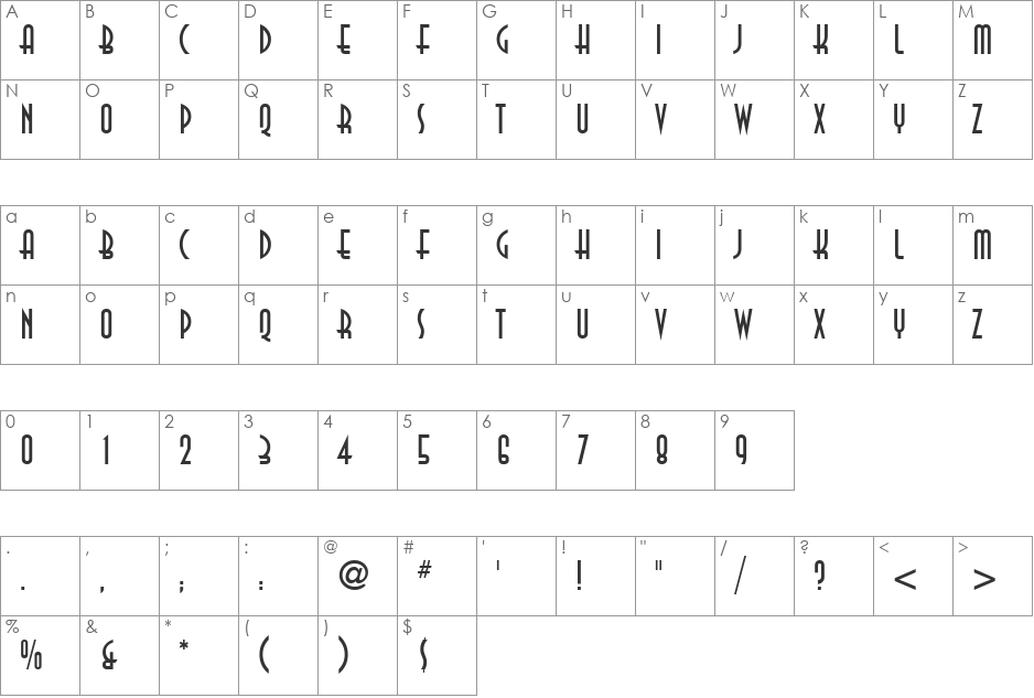 Downtown font character map preview