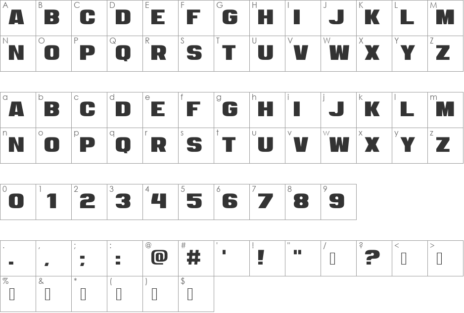 Dozer Two font character map preview