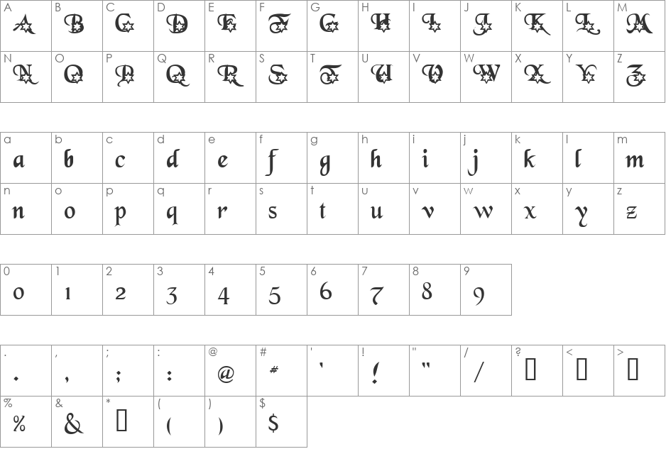 DP AlphaStars font character map preview