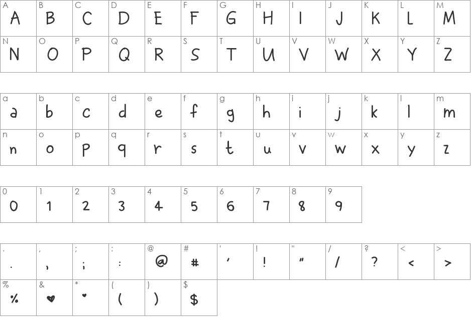 DPDorkDiary font character map preview