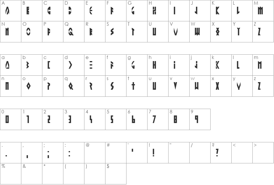 Altering The Future font character map preview