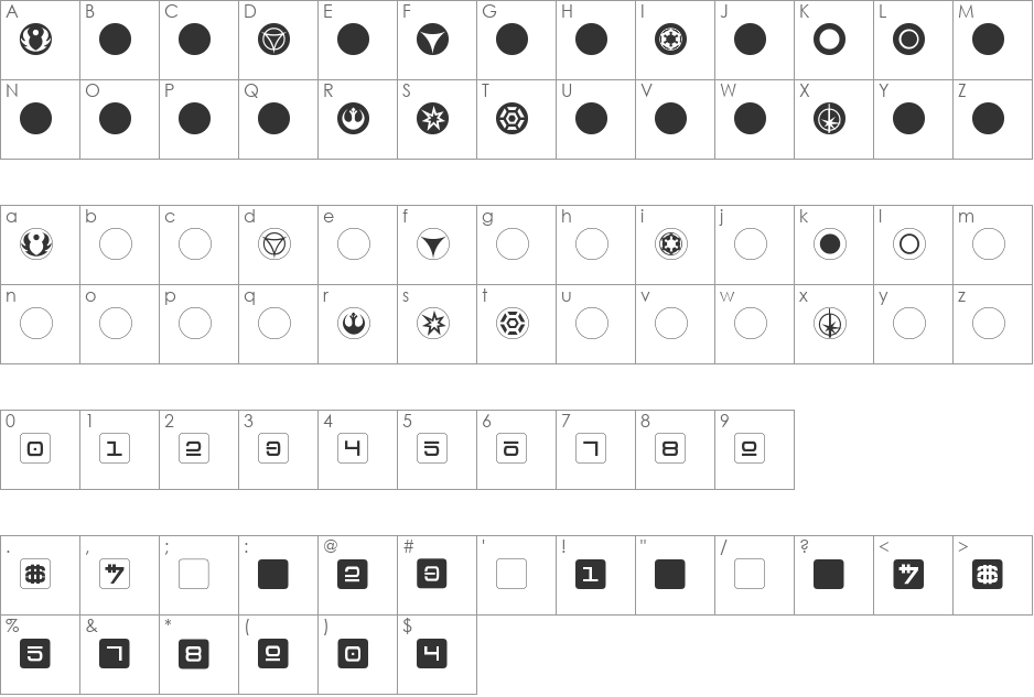 dPoly Imperial font character map preview