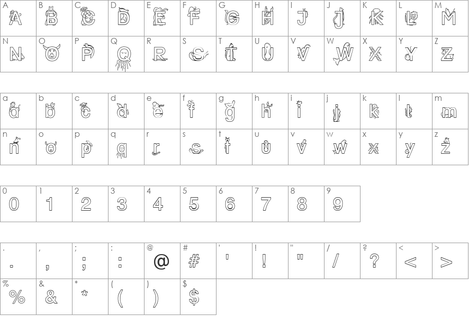 DR BY 1 Becker font character map preview
