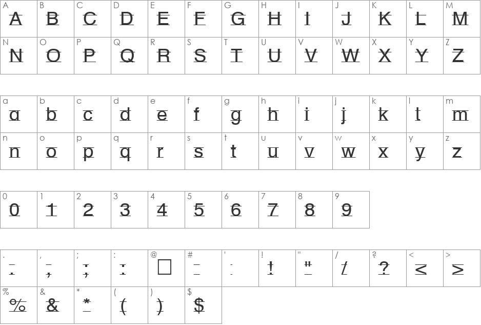 DR HH 2 font character map preview