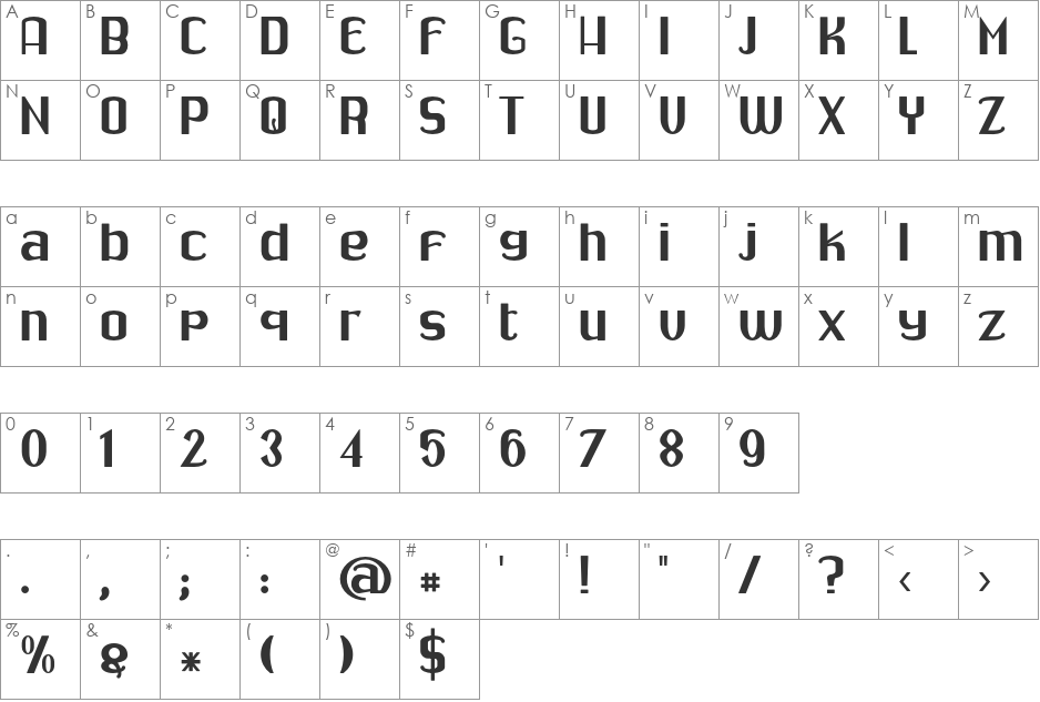 Drabe font character map preview