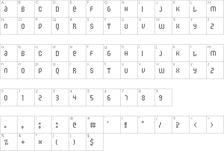 Dradis font character map preview
