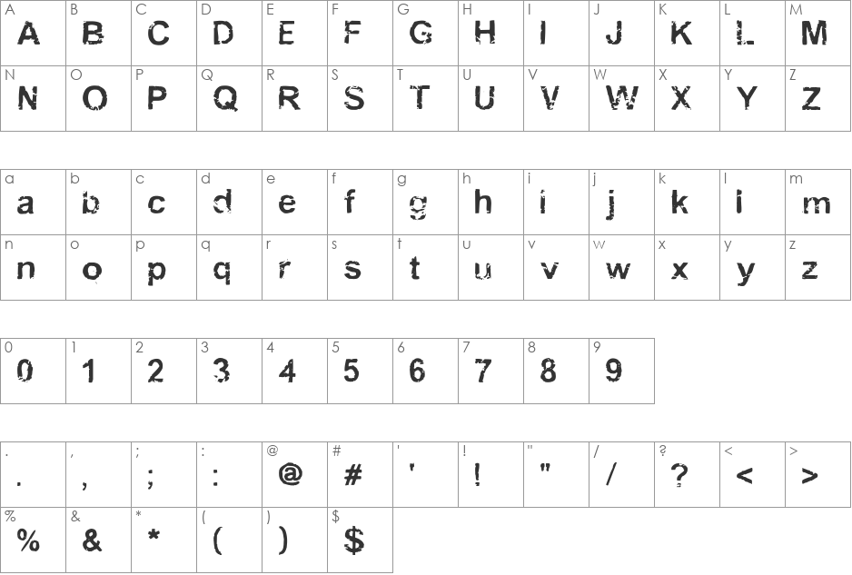 Draff font character map preview