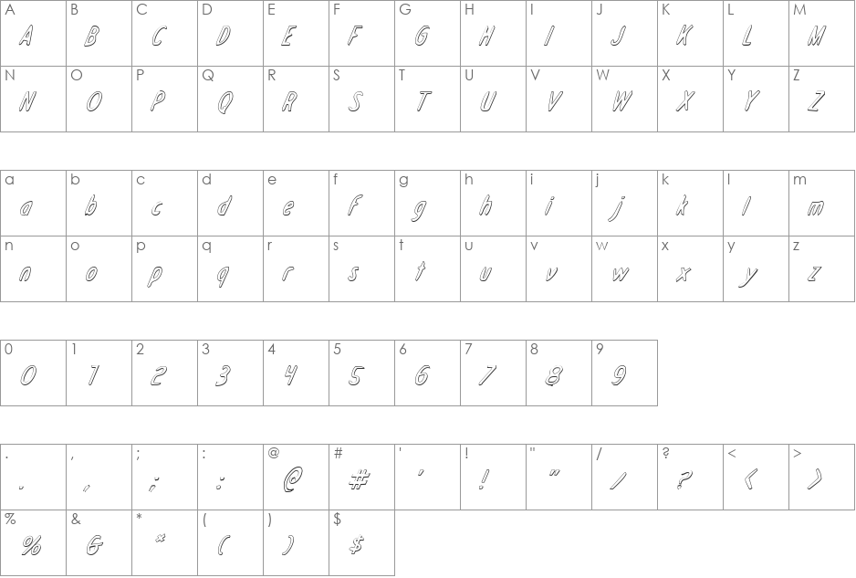 Drafting Table 3D Italic font character map preview