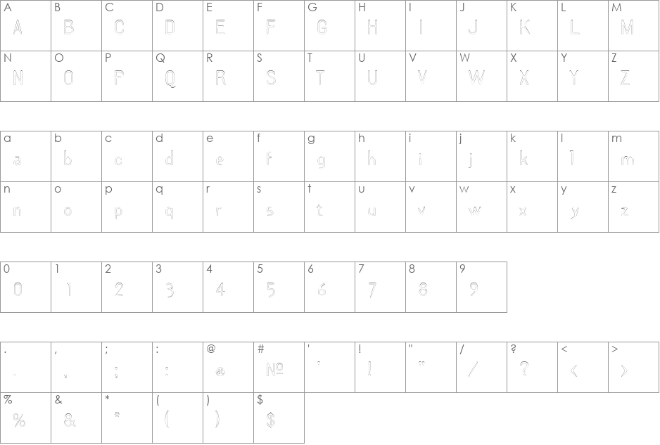 DraftPlateOutlineLight font character map preview