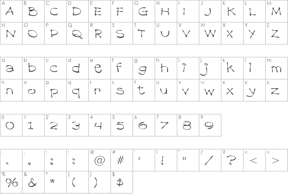 Dragline BTN Dm font character map preview