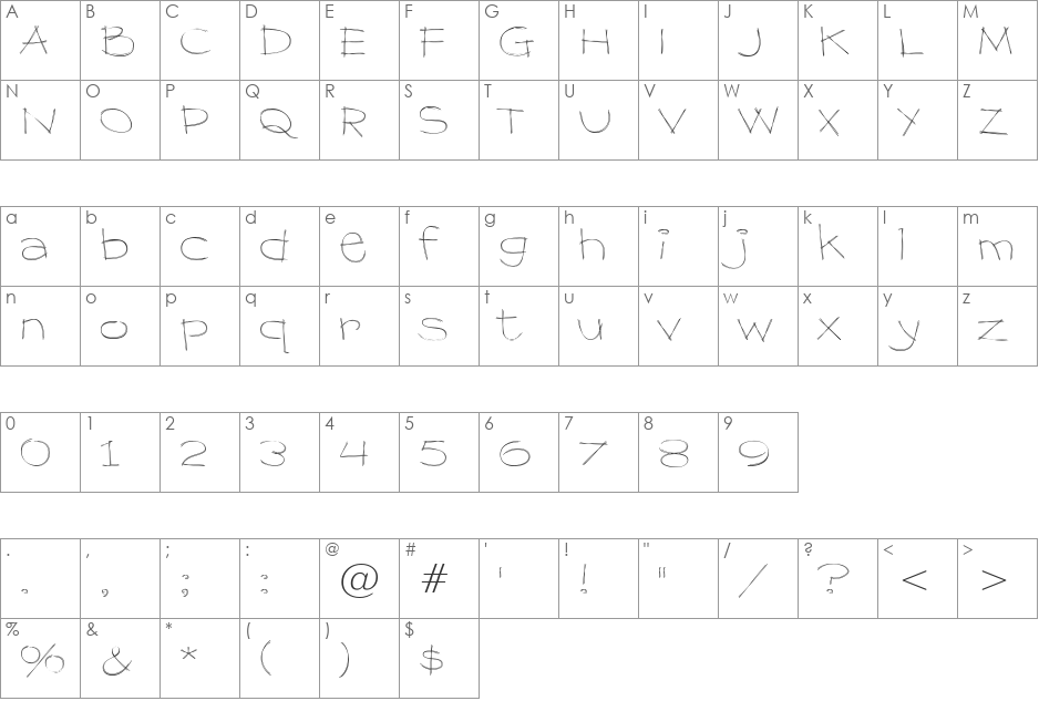 Dragline BTN Th font character map preview