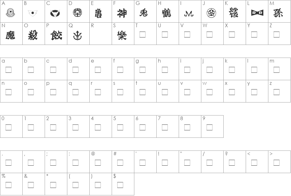 Dragon Ball font character map preview