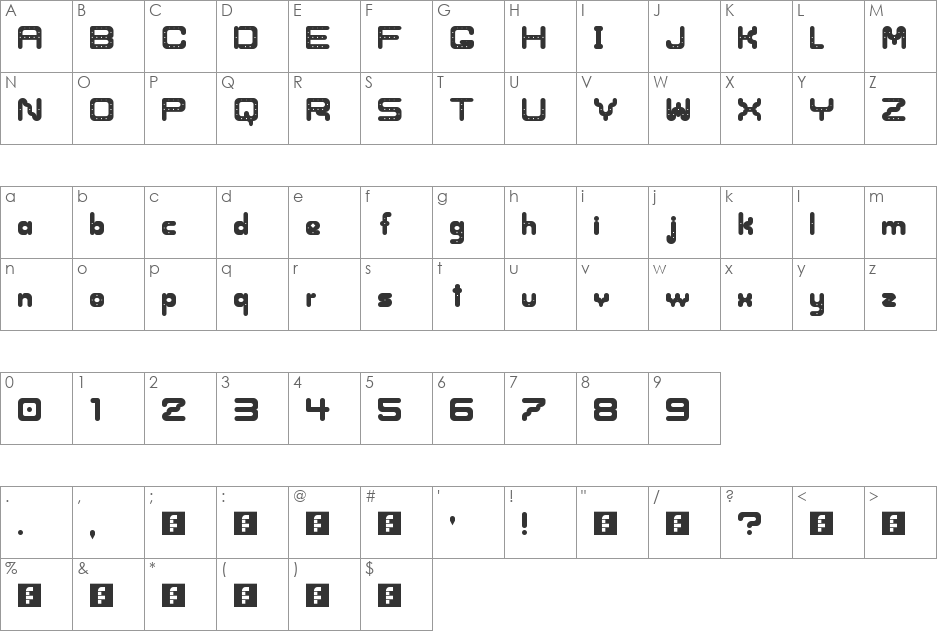 Dragon Hole font character map preview