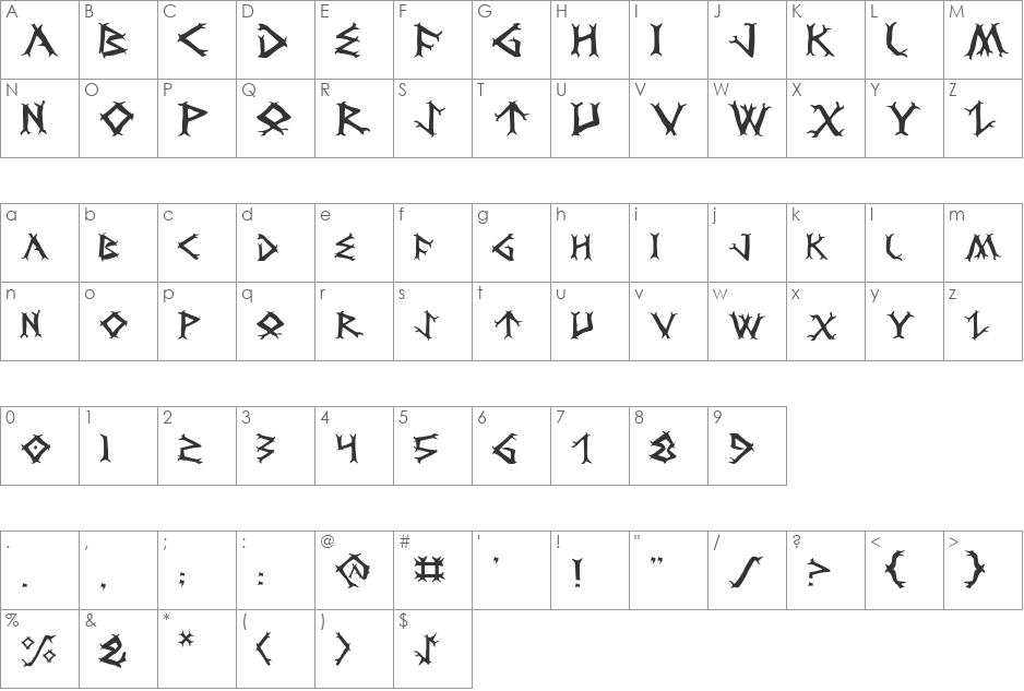 Dragon Order Shadow font character map preview