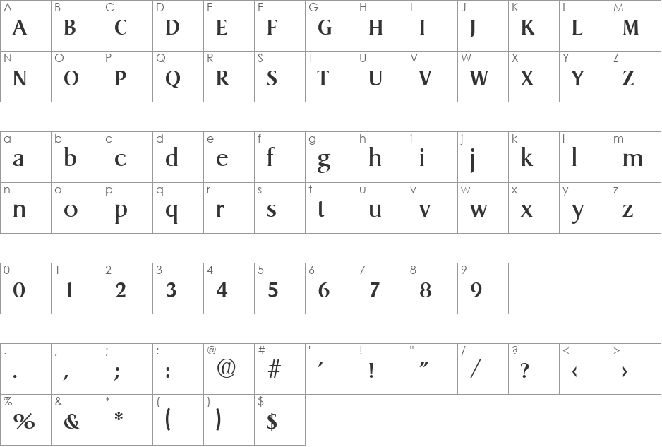 Dragon-Medium font character map preview