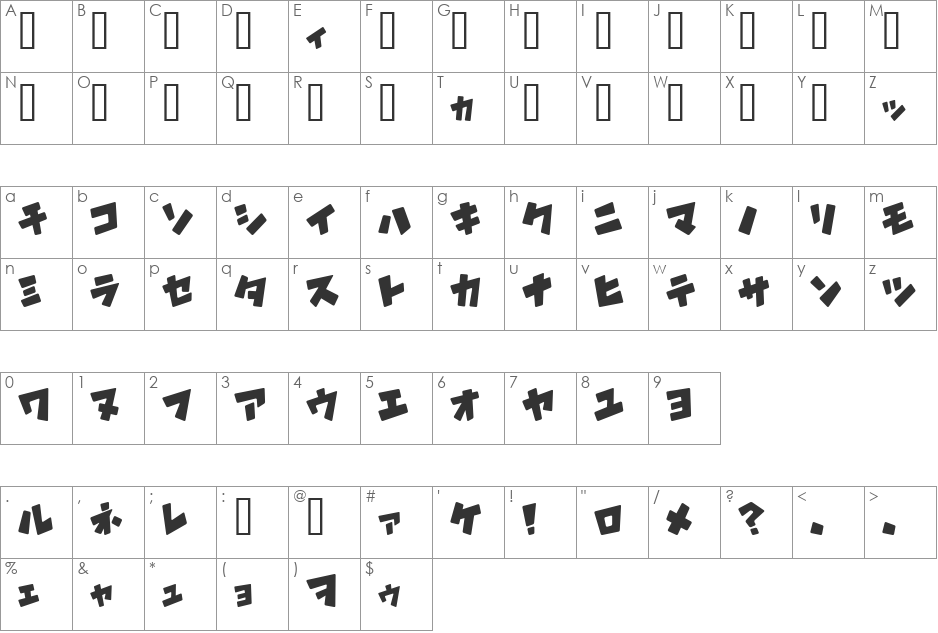 DragonBird font character map preview