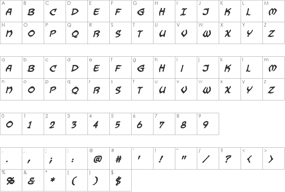Dragonbones BB font character map preview