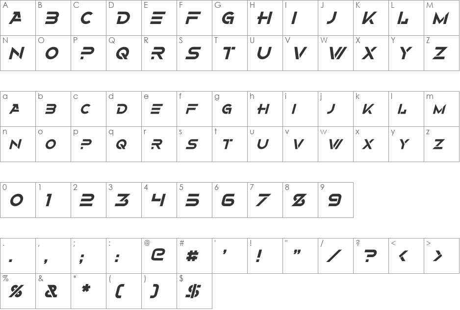 Alternity font character map preview