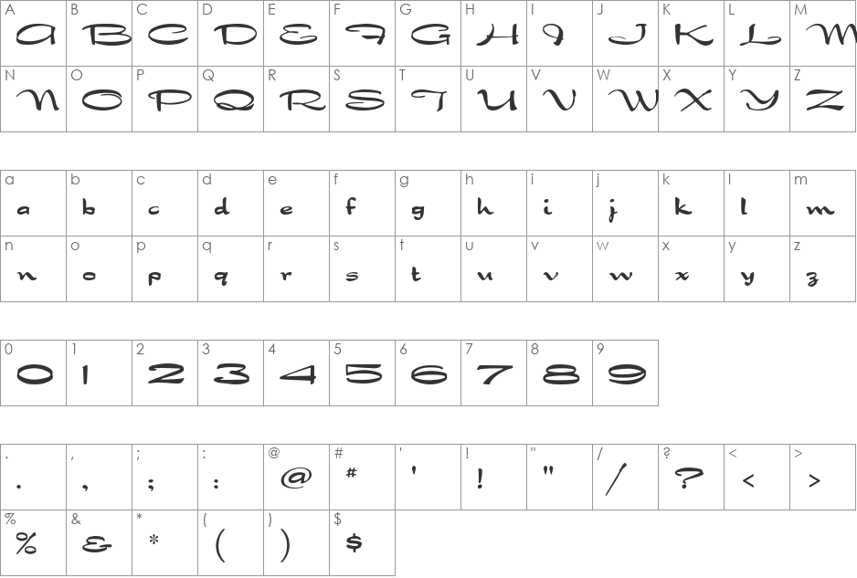 Dragonfly MF font character map preview