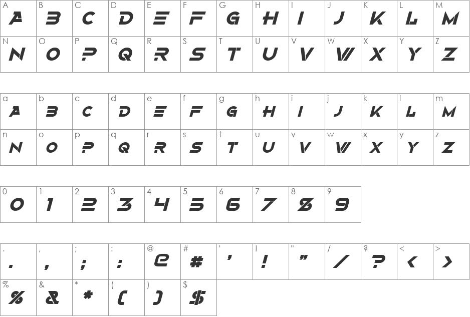 Alternity font character map preview