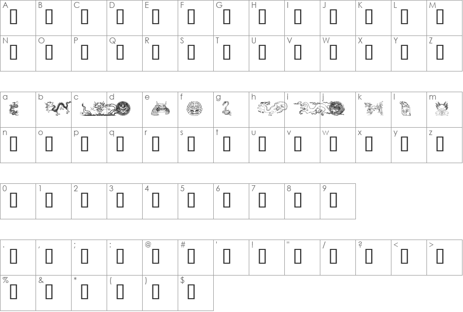 Dragons font character map preview