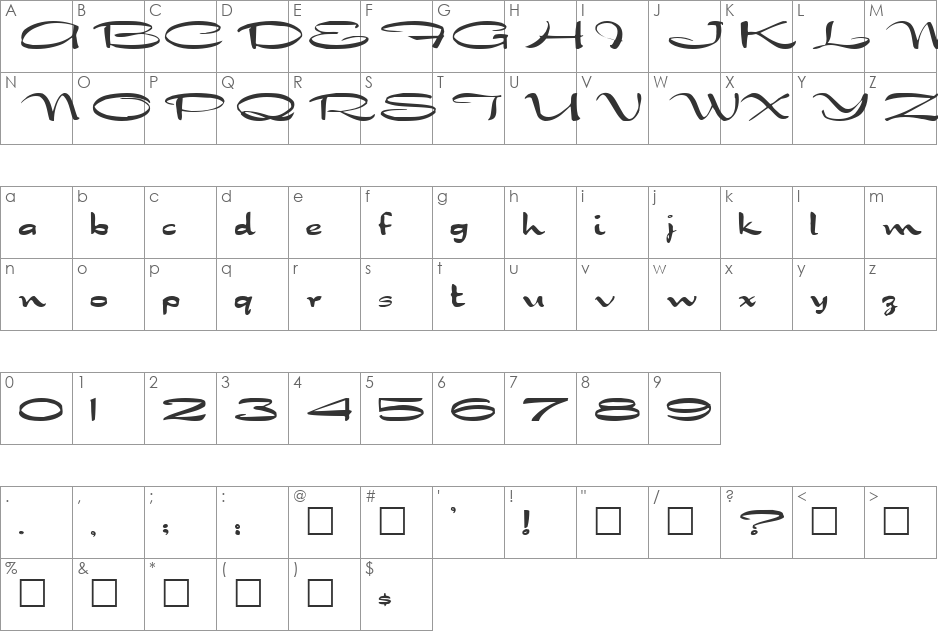 Dragonwick font character map preview