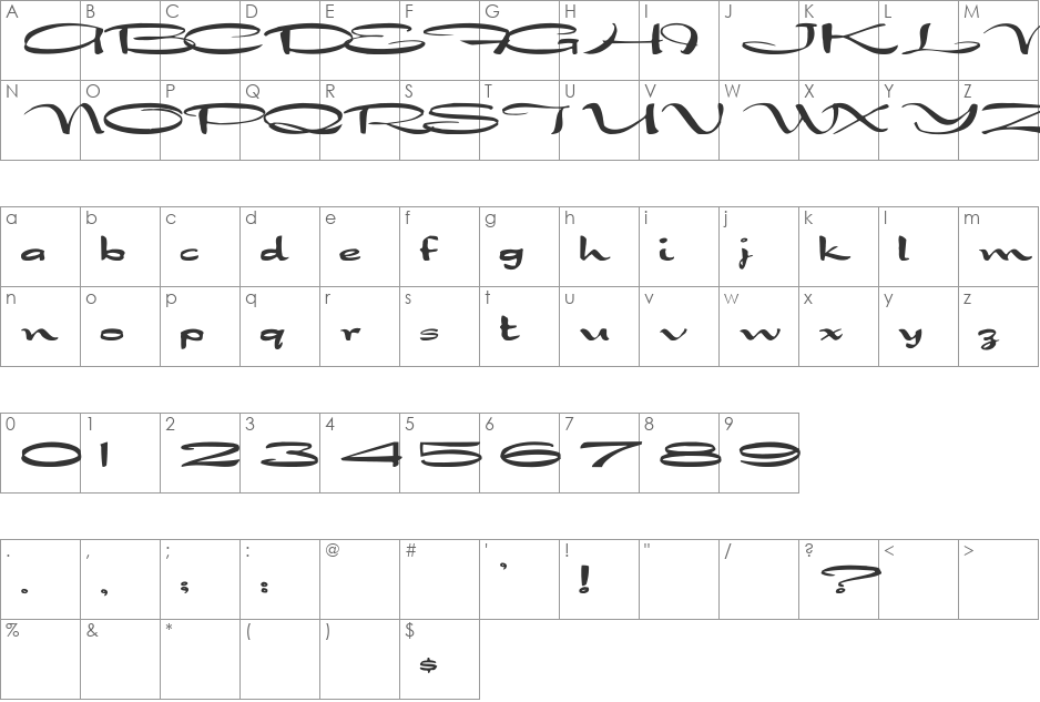 Dragonwick Wd font character map preview