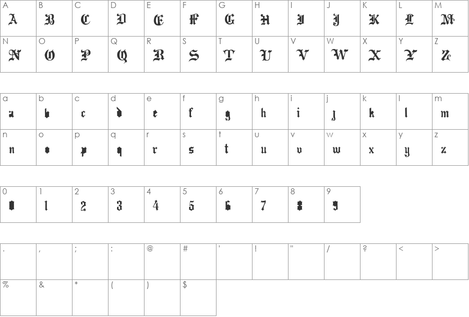 Drama Type font character map preview