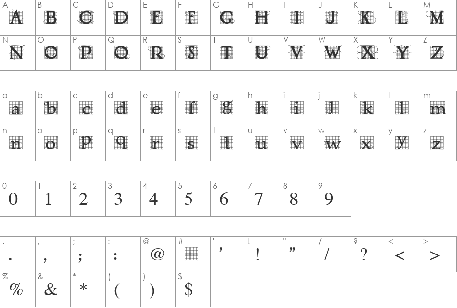 Draughtwork font character map preview