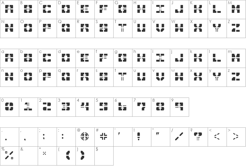 Drawn and Quartered font character map preview