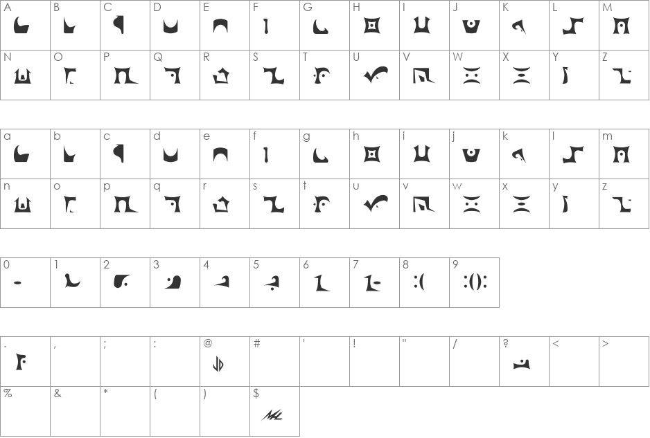 Drazi font character map preview