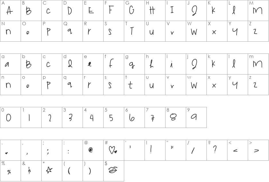 DreamCatcher font character map preview