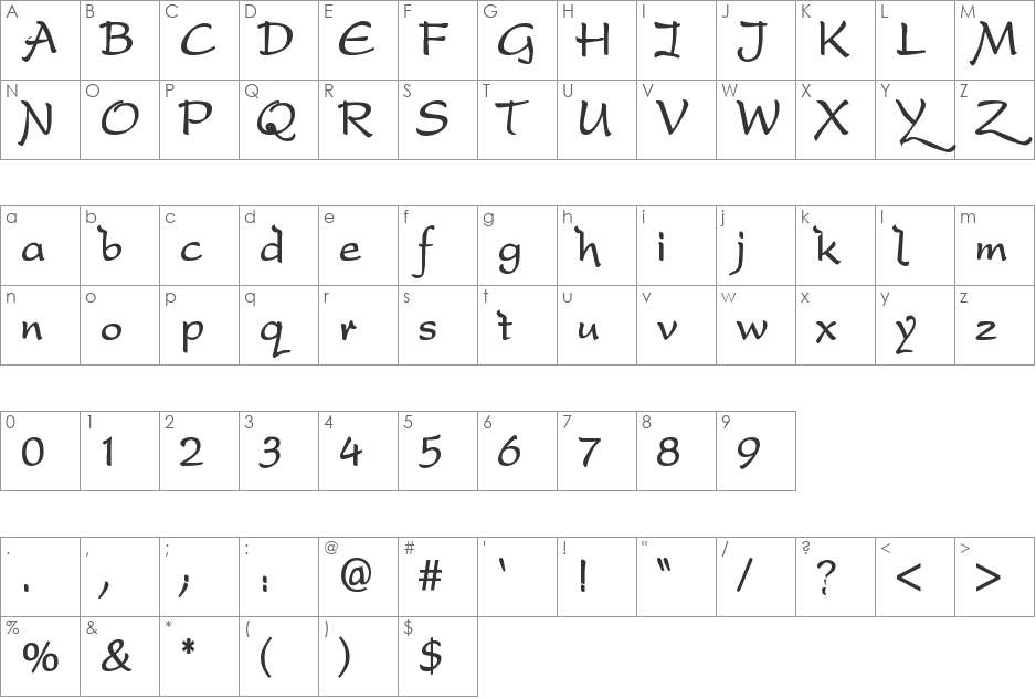 DreamerOne font character map preview