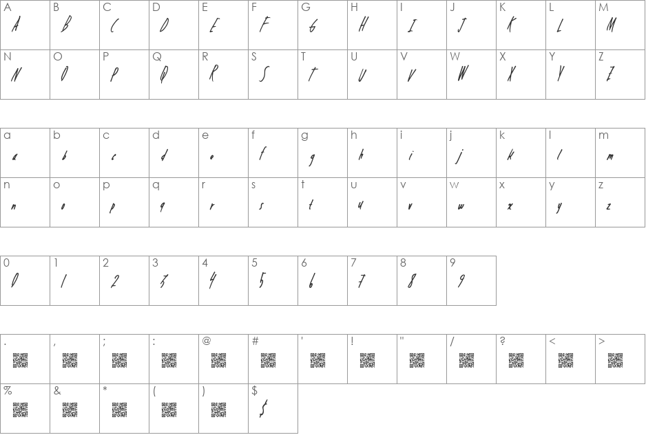 DreamingPandas font character map preview