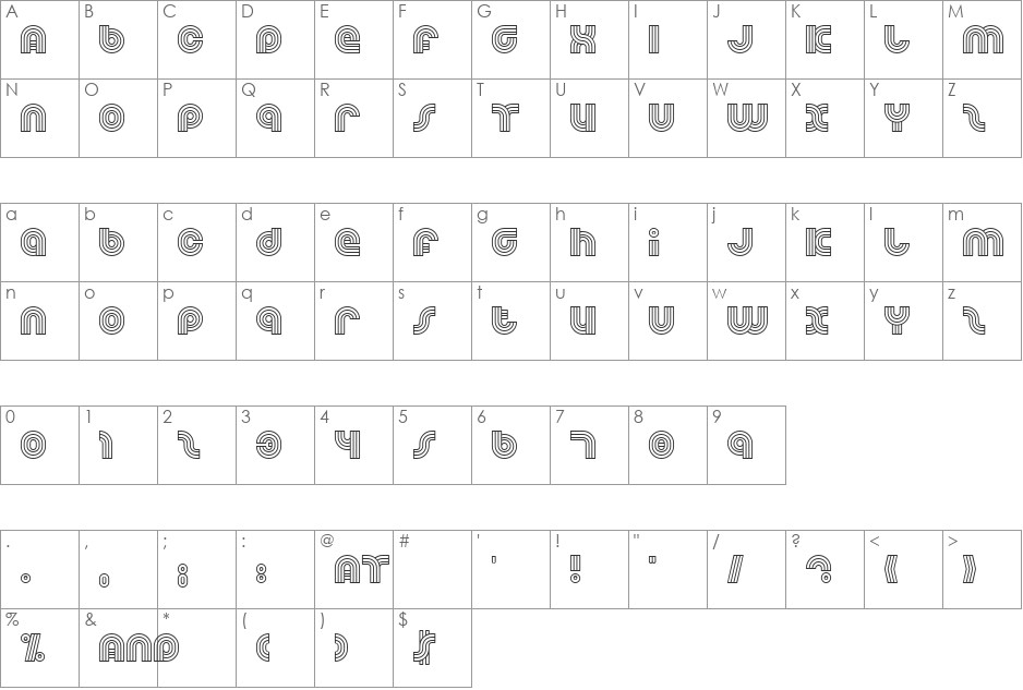 Dreamland font character map preview