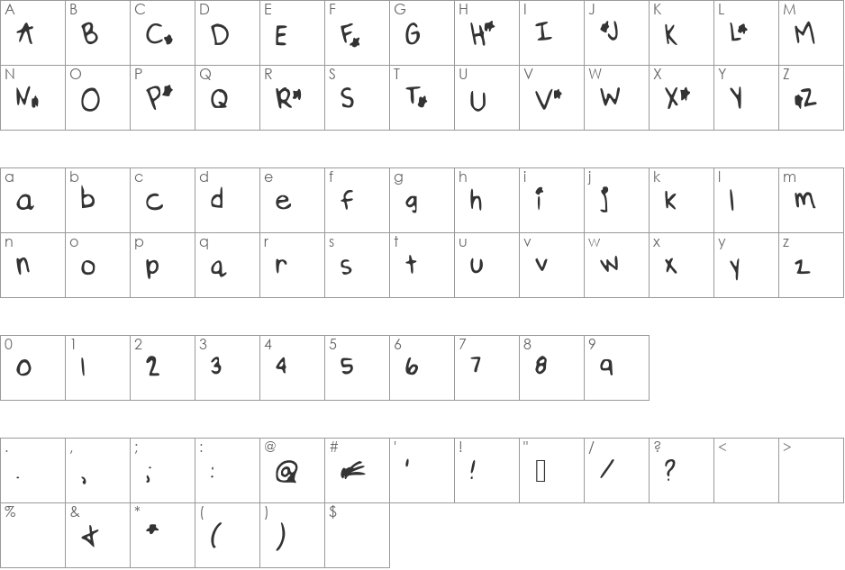 DreamOnAStar font character map preview