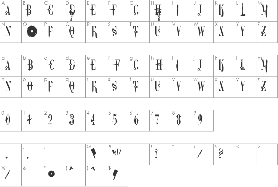 DreamScar font character map preview
