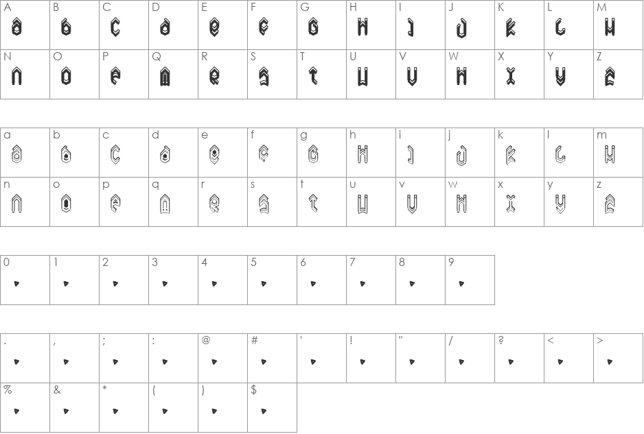 Dreamy font character map preview