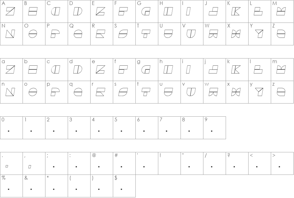 Drebiek font character map preview