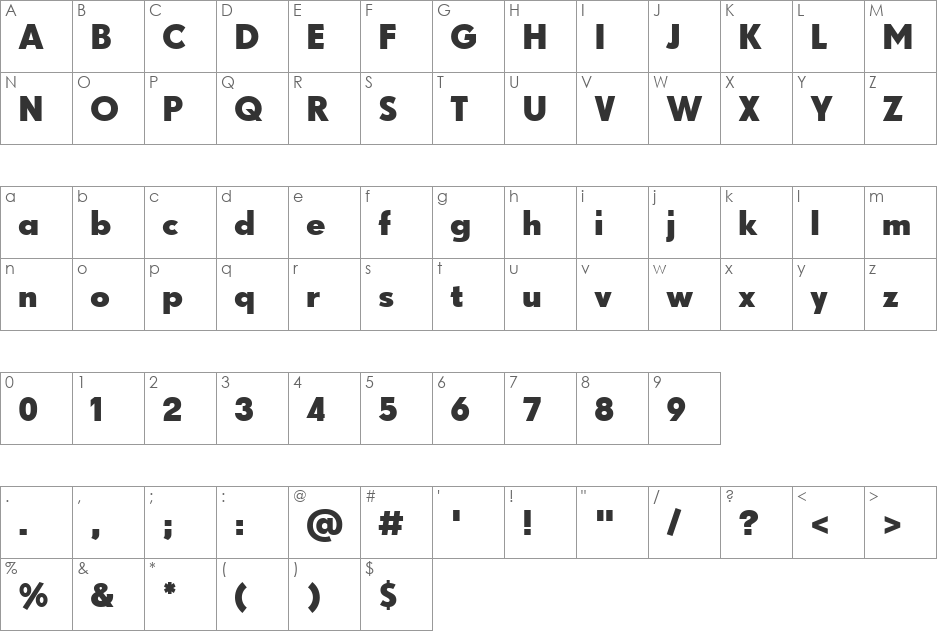 Drescher Grotesk BT Bold font character map preview