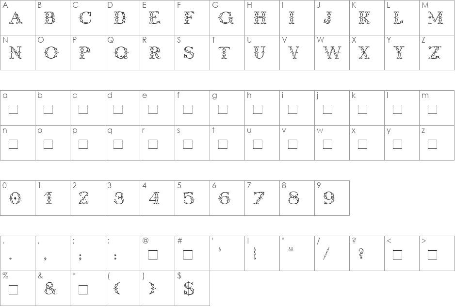 Dresden font character map preview