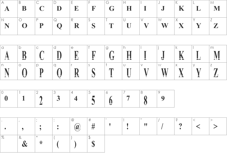 Dresden font character map preview