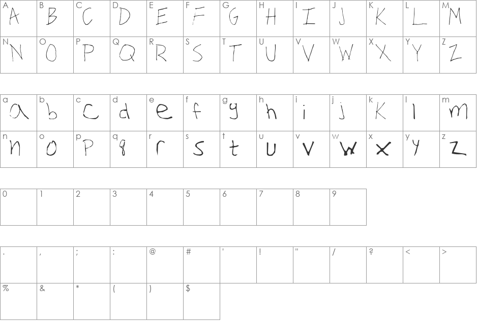 Drew font character map preview