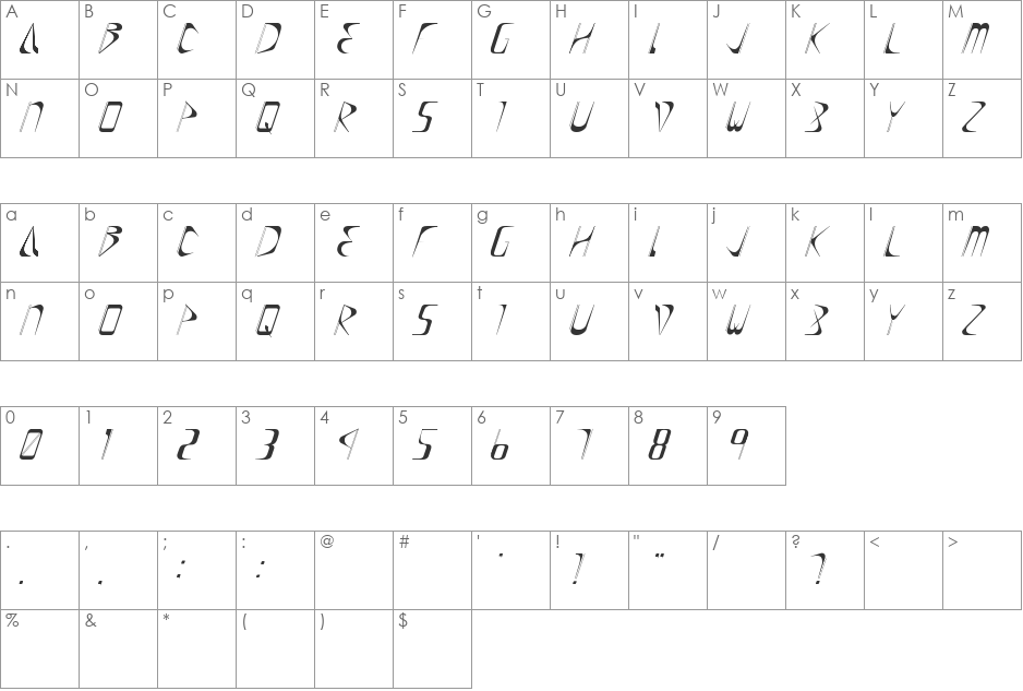 DRIFT font character map preview